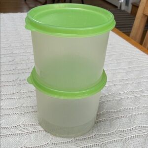 Tupperware storage with light Green Lids. Lot of 2. Round circular